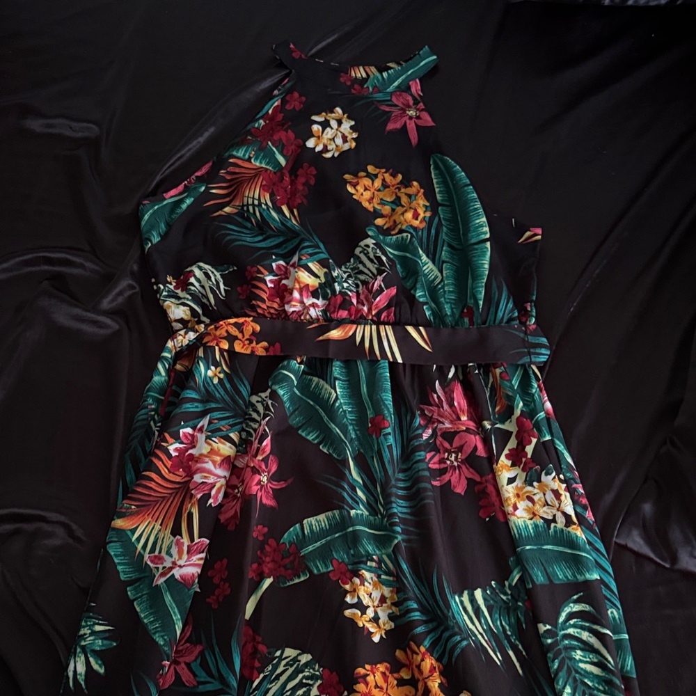 PatPat Dress with Vibrant Floral Print - Black and Green